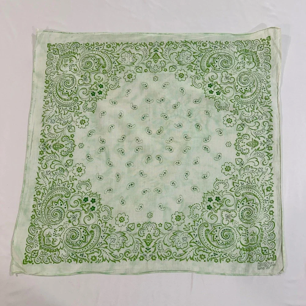 Vintage Fast Color RN 13962 Green Tie Dye Paisley Cotton Bandana Scarf 21x21